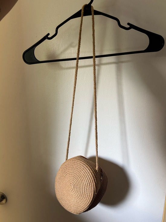 Handbags - Tan Woven Round Crossbody Bag